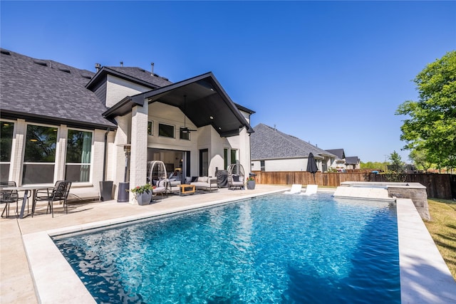 2402 Cornerstone Dr, Mansfield, TX 76063 - view of swimming pool with a patio area, a fenced backyard, ceiling fan, and outdoor lounge area