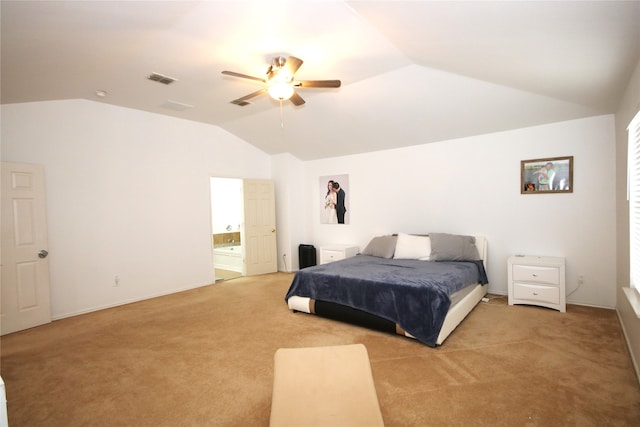 3231 Torio, Grand Prairie, TX 75054 - bedroom with lofted ceiling, light colored carpet, a ceiling fan, ensuite bathroom, and baseboards