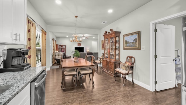 113 Myers Ave, Cleburne, TX 76033 - dining room with dark wood-style floors, baseboards, recessed lighting, and a chandelier