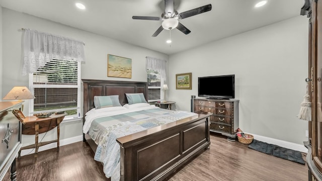 113 Myers Ave, Cleburne, TX 76033 - bedroom with wood finished floors, baseboards, recessed lighting, and ceiling fan