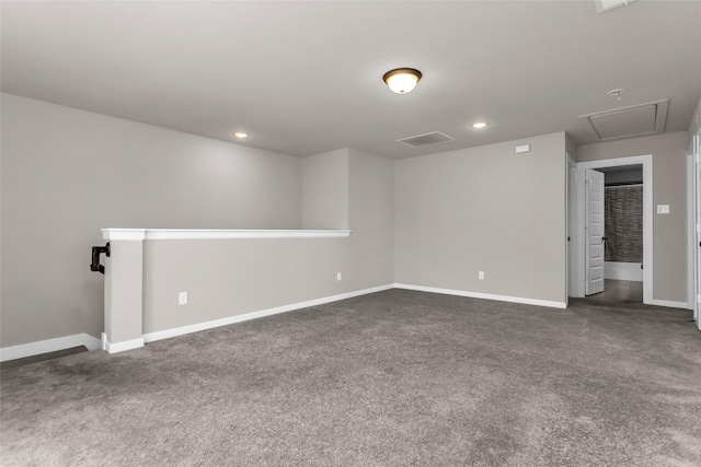 106 Camelia St, Garland, TX 75043 - unfurnished room featuring attic access, dark colored carpet, baseboards, and recessed lighting