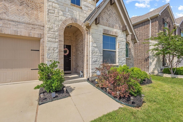 3620 Brahman Ct, Mckinney, TX 75071 - entrance to property featuring stone siding, a lawn, and brick siding