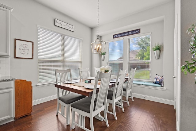 3620 Brahman Ct, Mckinney, TX 75071 - dining space with a chandelier, baseboards, and dark wood-style floors
