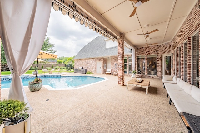1495 Bent Trail Cir, Southlake, TX 76092 - view of pool with an outdoor living space, a patio, and ceiling fan