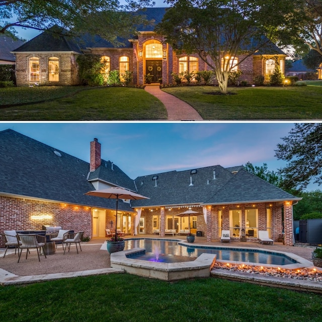 1495 Bent Trail Cir, Southlake, TX 76092 - outdoor pool with a patio, a lawn, and a jacuzzi