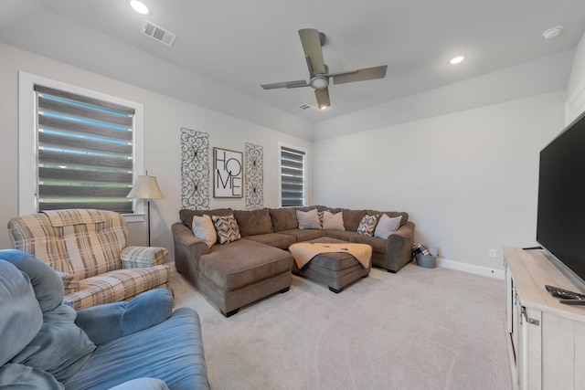 2121 Glenbrook St, Haslet, TX 76052 - carpeted living room with a ceiling fan, recessed lighting, and baseboards