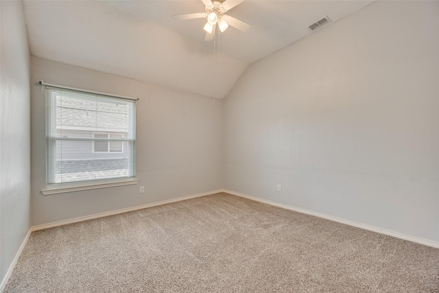 3208 Greenglen Dr, Carrollton, TX 75007 - empty room featuring carpet, vaulted ceiling, a ceiling fan, and baseboards