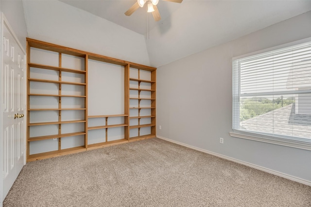 3208 Greenglen Dr, Carrollton, TX 75007 - carpeted empty room featuring ceiling fan, lofted ceiling, and baseboards