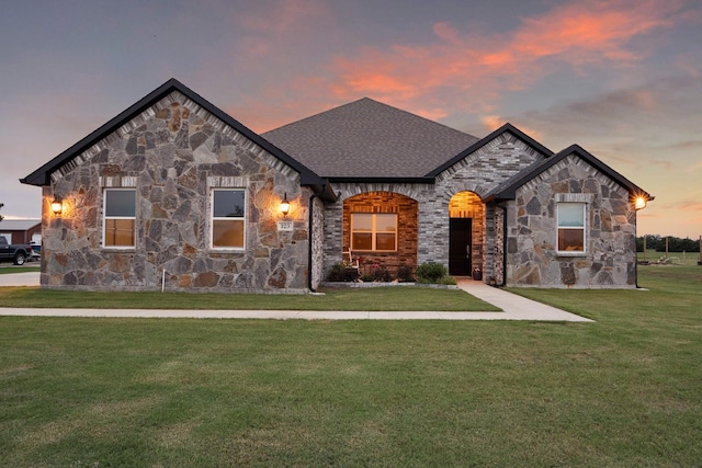 123 Cedar Elm Ln, Nevada, TX 75173 - french country home with stone siding and a lawn