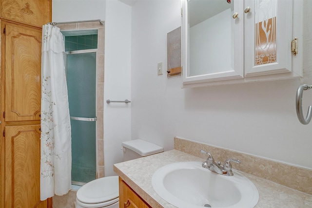 1245 Hodgson St, Fort Worth, TX 76115 - bathroom featuring vanity, a shower with shower curtain, and toilet