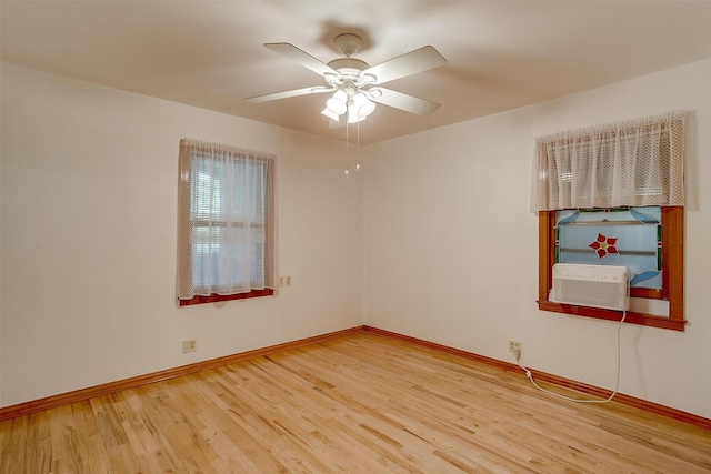 1245 Hodgson St, Fort Worth, TX 76115 - empty room with light wood finished floors, baseboards, cooling unit, and ceiling fan