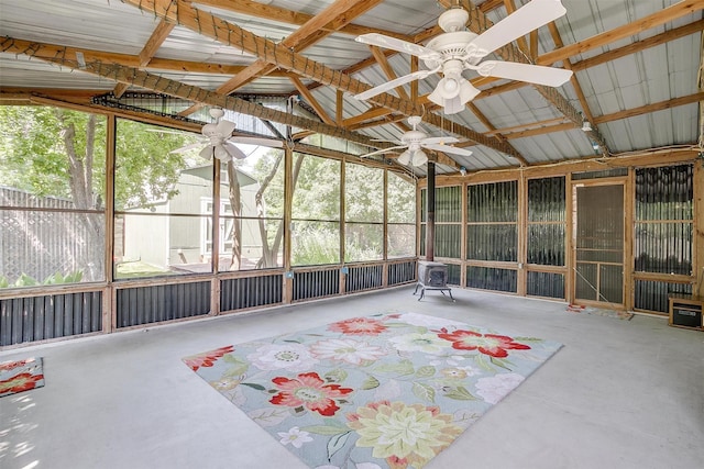 1245 Hodgson St, Fort Worth, TX 76115 - unfurnished sunroom featuring a ceiling fan and vaulted ceiling