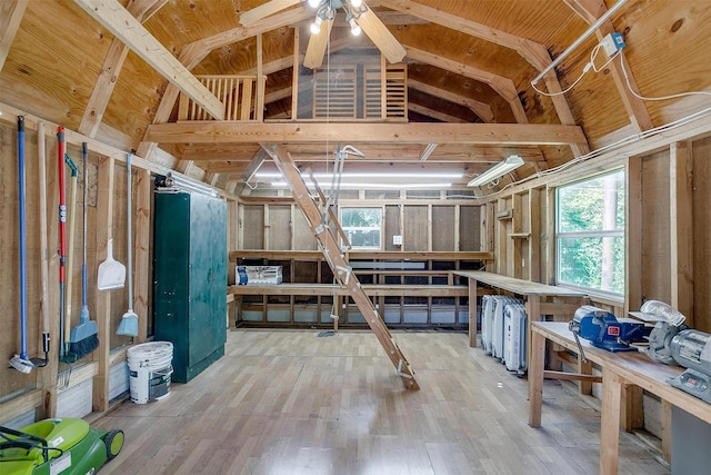 1245 Hodgson St, Fort Worth, TX 76115 - miscellaneous room featuring lofted ceiling, hardwood / wood-style floors, and a ceiling fan