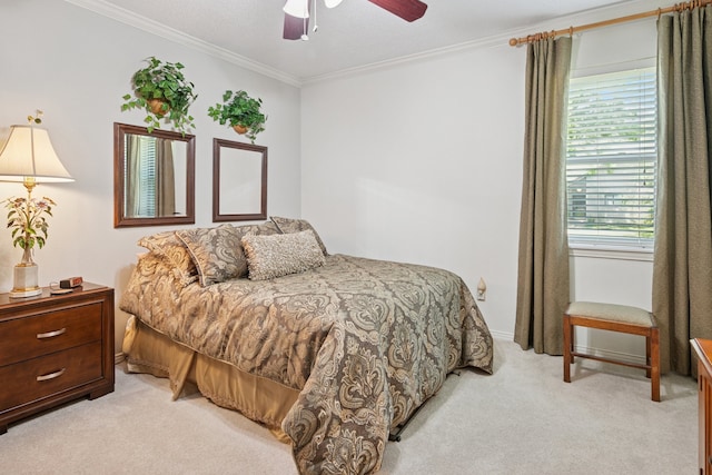 10930 Ridgemeadow Dr, Dallas, TX 75218 - bedroom with light carpet, crown molding, and a ceiling fan