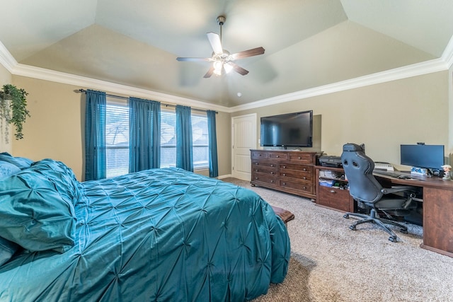 313 Donna Cir, Granbury, TX 76049 - carpeted bedroom featuring a tray ceiling, crown molding, an office area, a ceiling fan, and baseboards