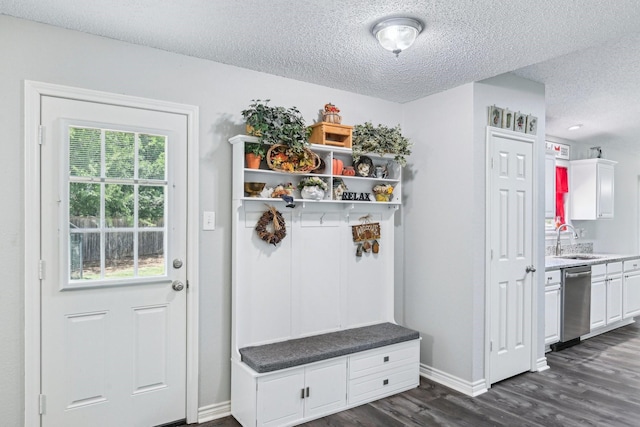 5789 Southfork Dr N, Royse City, TX 75189 - mudroom featuring a textured ceiling and dark wood-type flooring