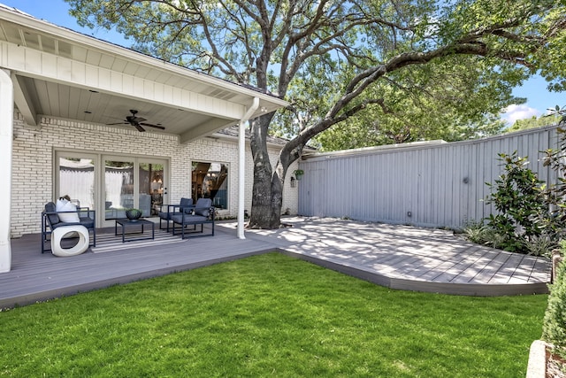 4315 Laren Ln, Dallas, TX 75244 - view of yard with ceiling fan and a wooden deck