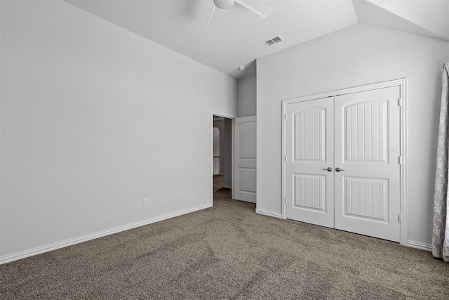 15232 Primrose Garden Ct, Aledo, TX 76008 - unfurnished bedroom with carpet flooring, vaulted ceiling, a closet, baseboards, and ceiling fan