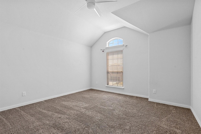 15232 Primrose Garden Ct, Aledo, TX 76008 - bonus room featuring a ceiling fan, vaulted ceiling, carpet flooring, and baseboards
