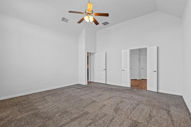 15232 Primrose Garden Ct, Aledo, TX 76008 - unfurnished bedroom with carpet, high vaulted ceiling, baseboards, and ceiling fan