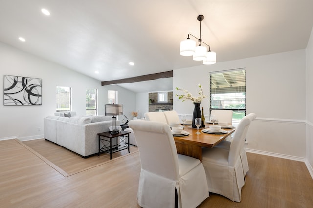 4218 Aralia St, Mesquite, TX 75150 - dining space featuring light wood-style flooring, vaulted ceiling, baseboards, and recessed lighting
