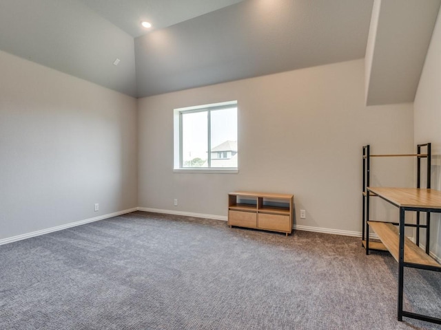 1241 Ronald St, Desoto, TX 75115 - unfurnished bedroom featuring carpet flooring, vaulted ceiling, and baseboards
