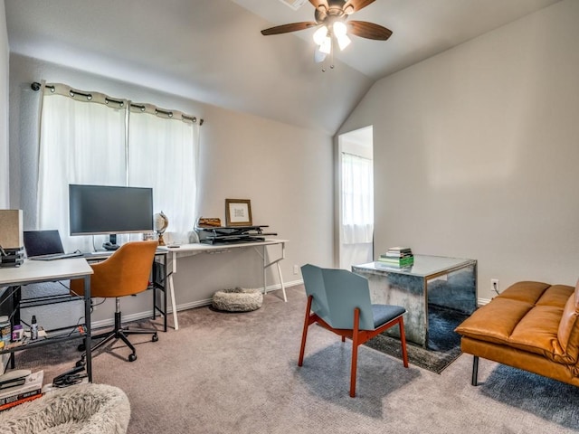 1241 Ronald St, Desoto, TX 75115 - office space featuring ceiling fan, lofted ceiling, carpet floors, and baseboards