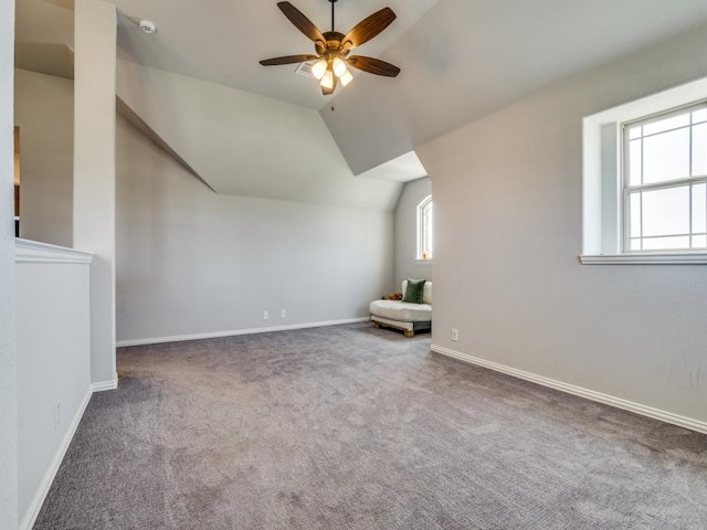 1241 Ronald St, Desoto, TX 75115 - bonus room featuring carpet flooring, ceiling fan, vaulted ceiling, and baseboards