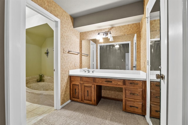 1210 Spring Lake Dr, Duncanville, TX 75137 - full bathroom featuring vanity, a bath, and tile patterned floors