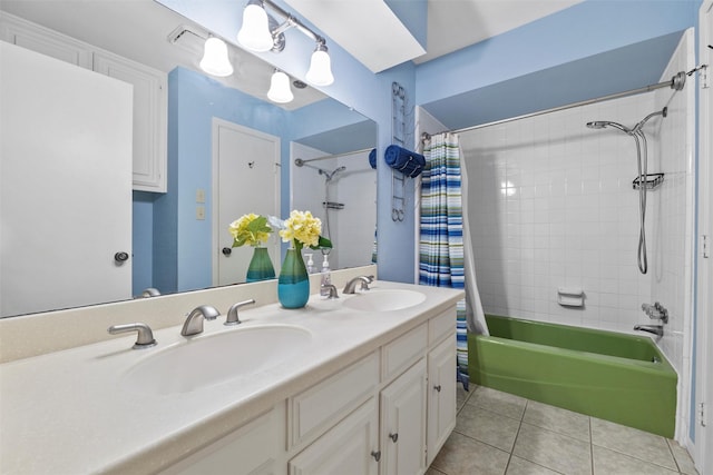 1210 Spring Lake Dr, Duncanville, TX 75137 - full bathroom with tile patterned flooring, shower / bath combo, and double vanity