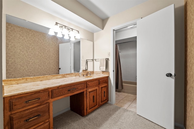 1210 Spring Lake Dr, Duncanville, TX 75137 - full bath with vanity, shower / bath combination with curtain, and tile patterned flooring
