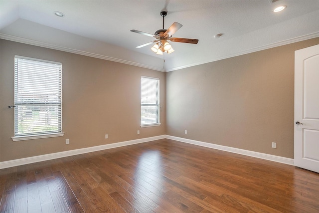 160 Solano Cir, Aledo, TX 76008 - spare room with ceiling fan, healthy amount of natural light, vaulted ceiling, wood finished floors, and crown molding