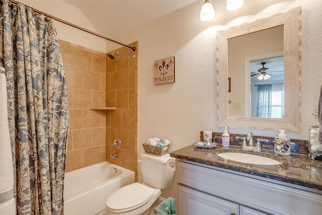 160 Solano Cir, Aledo, TX 76008 - bathroom featuring shower / bath combination with curtain, vanity, toilet, and a textured wall