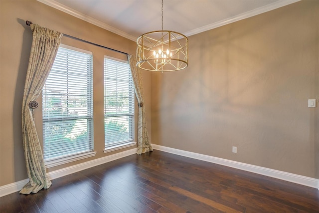 160 Solano Cir, Aledo, TX 76008 - unfurnished room featuring baseboards, a chandelier, dark wood finished floors, and crown molding