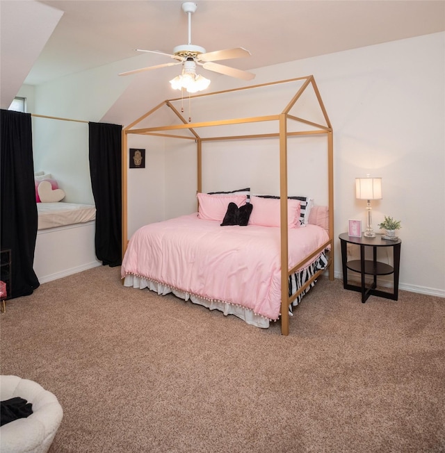 7002 Clear Springs Pkwy, Garland, TX 75044 - carpeted bedroom featuring ceiling fan, baseboards, and lofted ceiling