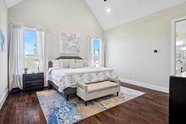 1025 Aledo Ridge Ct, Fort Worth, TX 76108 - bedroom with high vaulted ceiling, dark wood-type flooring, and recessed lighting