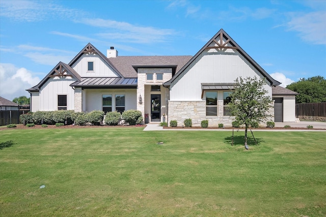 1025 Aledo Ridge Ct, Fort Worth, TX 76108 - modern farmhouse style home featuring a standing seam roof, board and batten siding, a chimney, roof with shingles, and a metal roof