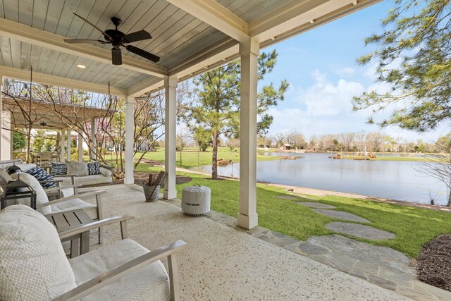 13340 Shumate Way, Malakoff, TX 75148 - view of patio with a water view and a ceiling fan