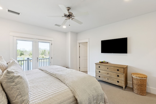 13340 Shumate Way, Malakoff, TX 75148 - bedroom featuring access to outside, light colored carpet, recessed lighting, baseboards, and a ceiling fan