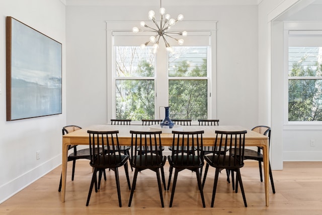13340 Shumate Way, Malakoff, TX 75148 - dining area featuring a chandelier, light wood-style floors, and baseboards