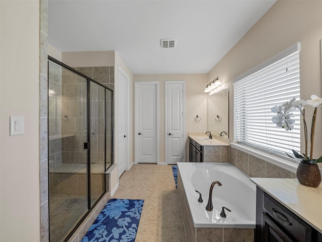 5207 Seth Ave, Sachse, TX 75048 - full bathroom with a garden tub, vanity, and a stall shower