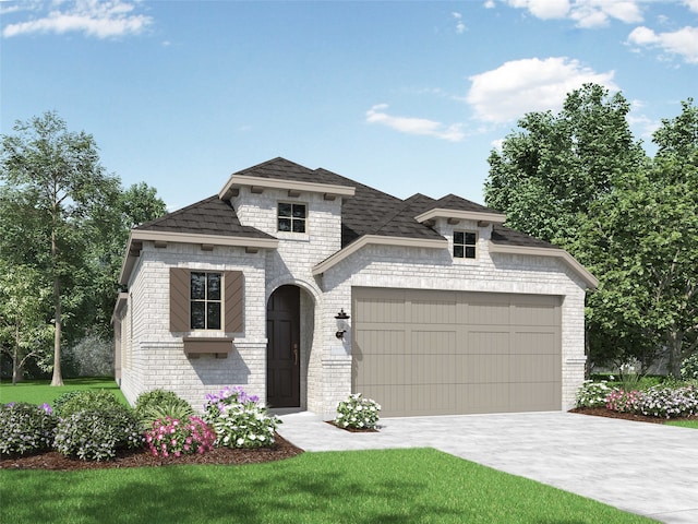 3806 Aqua Ln, Sherman, TX 75090 - french country style house featuring a garage, brick siding, driveway, and a front lawn