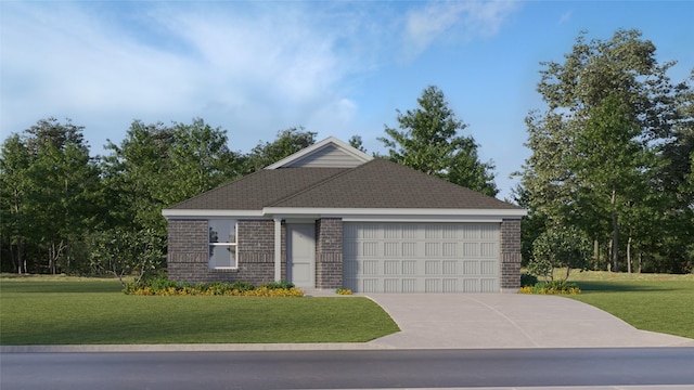 652 Criner St, Grandview, TX 76050 - ranch-style home with brick siding, an attached garage, a front yard, and concrete driveway
