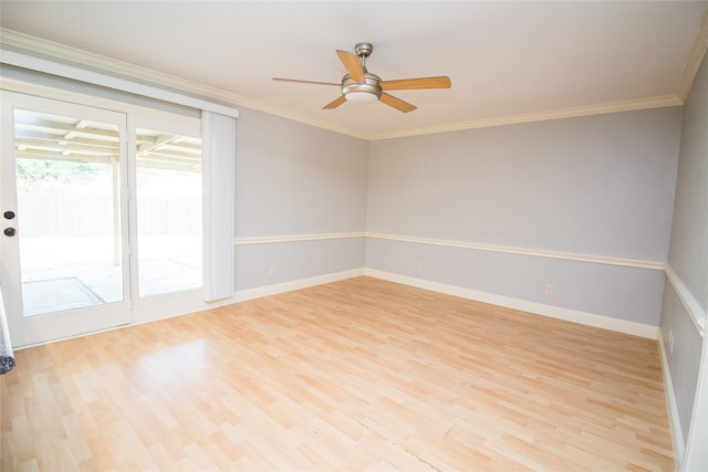 9001 Westfield Dr, Rowlett, TX 75088 - unfurnished room featuring light wood-style floors, ceiling fan, baseboards, and crown molding