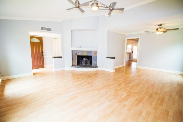 9001 Westfield Dr, Rowlett, TX 75088 - unfurnished living room with a ceiling fan, lofted ceiling, baseboards, a fireplace, and light wood finished floors