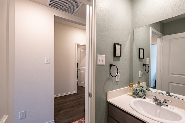 1003 Dewy Glen Ln, Princeton, TX 75407 - bathroom with wood finished floors, vanity, baseboards, and a textured wall