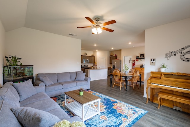 1003 Dewy Glen Ln, Princeton, TX 75407 - living room featuring ceiling fan, dark wood-type flooring, and recessed lighting