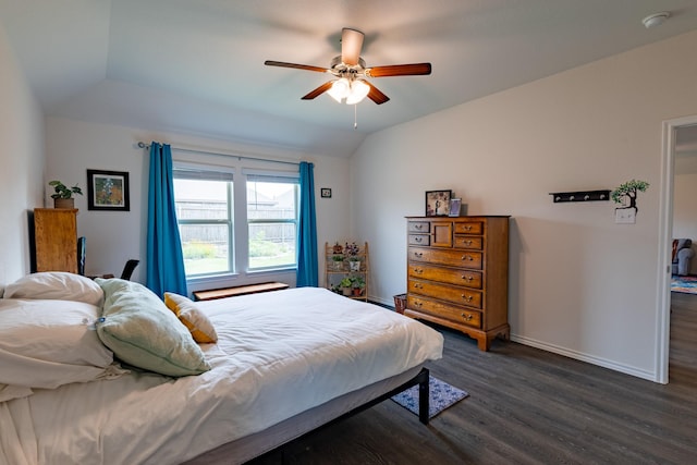 1003 Dewy Glen Ln, Princeton, TX 75407 - bedroom featuring dark wood-type flooring, baseboards, vaulted ceiling, and a ceiling fan