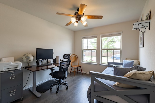 1003 Dewy Glen Ln, Princeton, TX 75407 - office space with dark wood-type flooring, ceiling fan, and baseboards