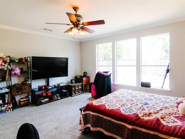 6 Altman Ct, Mansfield, TX 76063 - bedroom with carpet, ornamental molding, and a ceiling fan